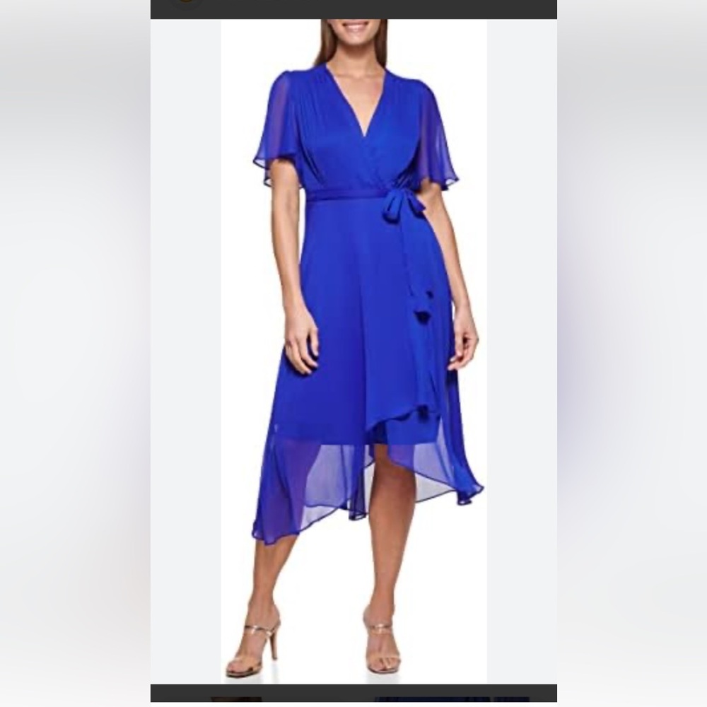 DKNY Cobalt Blue High-Low Wrap Dress
